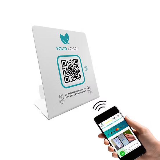 100% frei personalisierbares Display- Aufsteller - Mit eigenem Link NFC / QR-Code 12x14cm