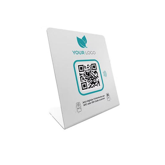 100% frei personalisierbares Display- Aufsteller - Mit eigenem Link NFC / QR-Code 12x14cm