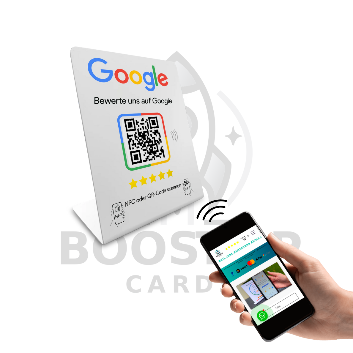 Google Review Booster - NFC / QR-Code Display - Bewertungsaufsteller