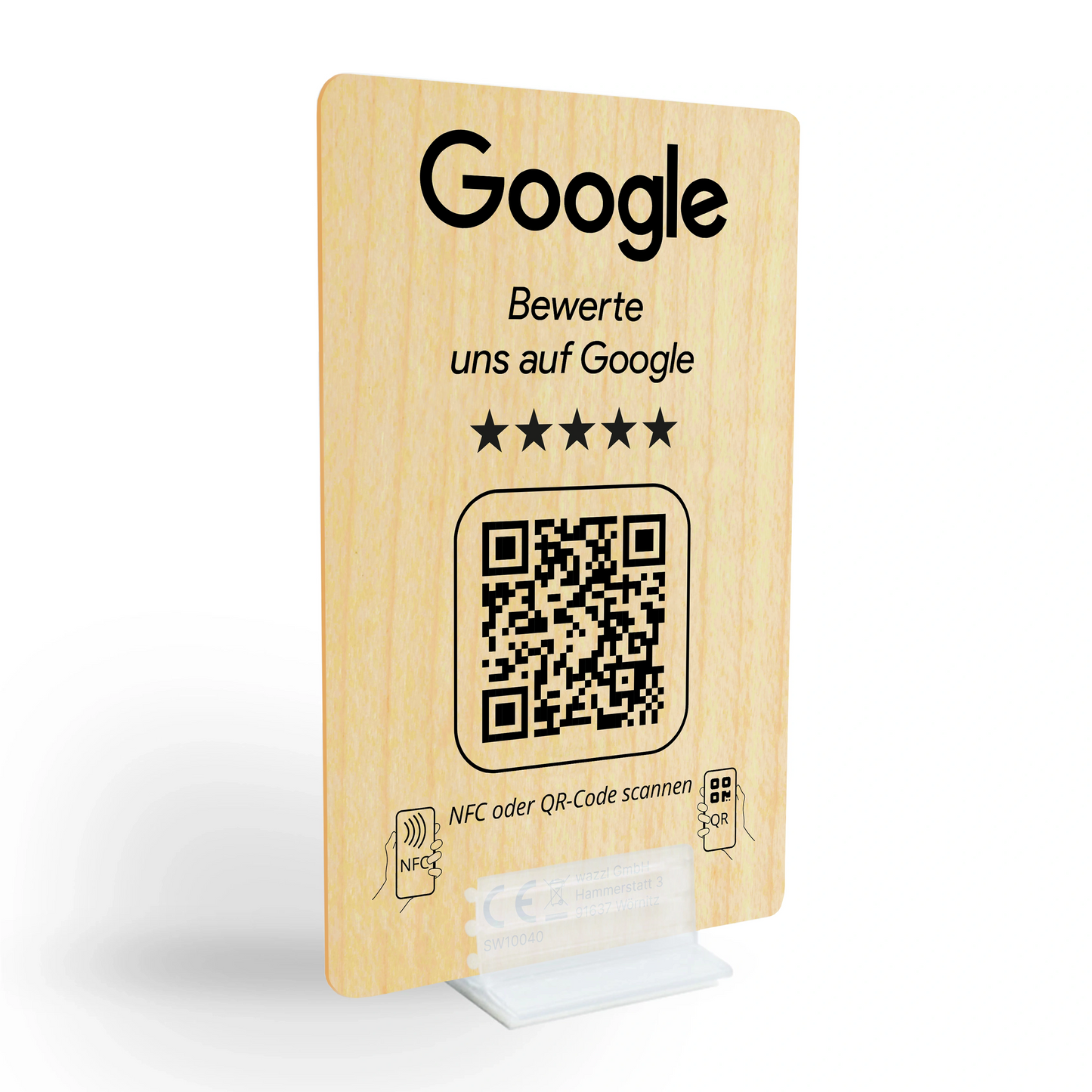 Holz Google Review Booster - NFC / QR-Code Aufsteller - Bewertungskarte