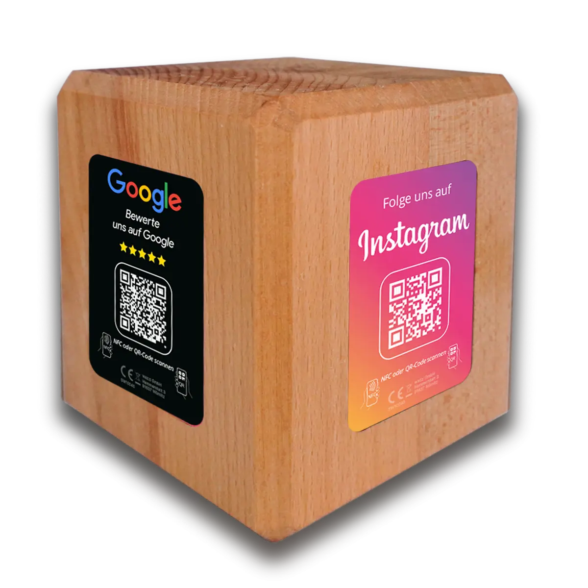 Social Media Booster – NFC/QR-Code Holzcube für mehr Reichweite - 4 - Seiten