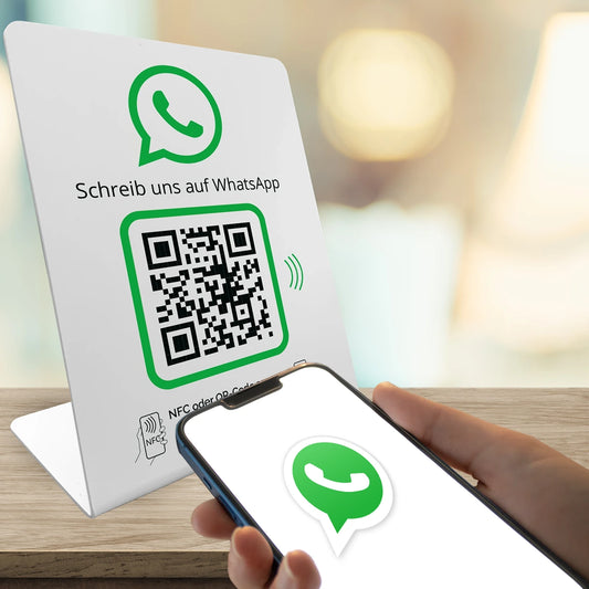 WhatsApp Direct Connect – NFC/QR-Code Display Aufsteller für sofortigen Kundenkontakt 12x14cm