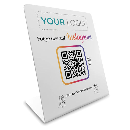 Instagram Booster Display mit eigenem Logo – NFC/QR-Code Display Aufsteller für sofortige Follower-Zuwächse 12x14cm