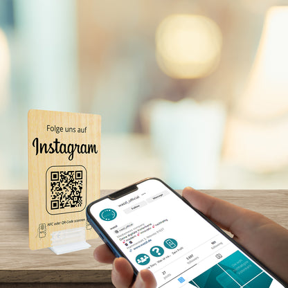 Holz Instagram Booster - NFC / QR-Code Aufsteller - für sofortige Follower-Zuwächse