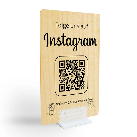 Holz Instagram Booster - NFC / QR-Code Aufsteller - für sofortige Follower-Zuwächse