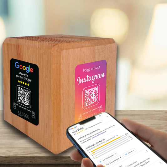 Social Media Booster – NFC/QR-Code Holzcube für mehr Reichweite - 4 - Seiten