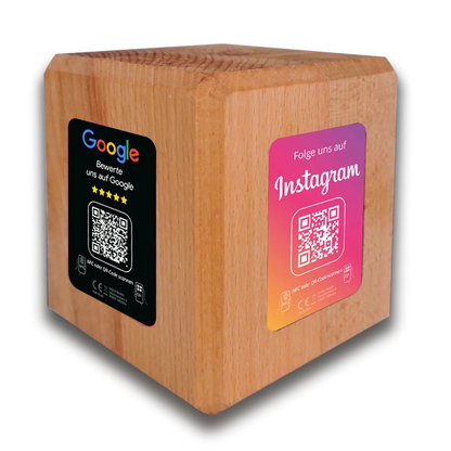Social Media Booster – NFC/QR-Code Holzcube für mehr Reichweite - 4 - Seiten
