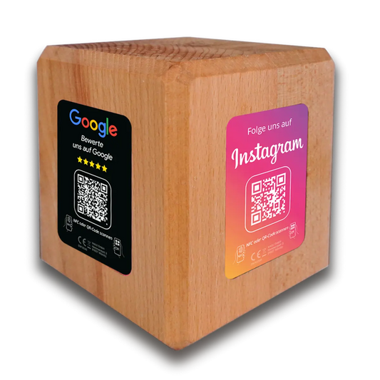 Social Media Booster – NFC/QR-Code Holzcube für mehr Reichweite - 4 - Seiten